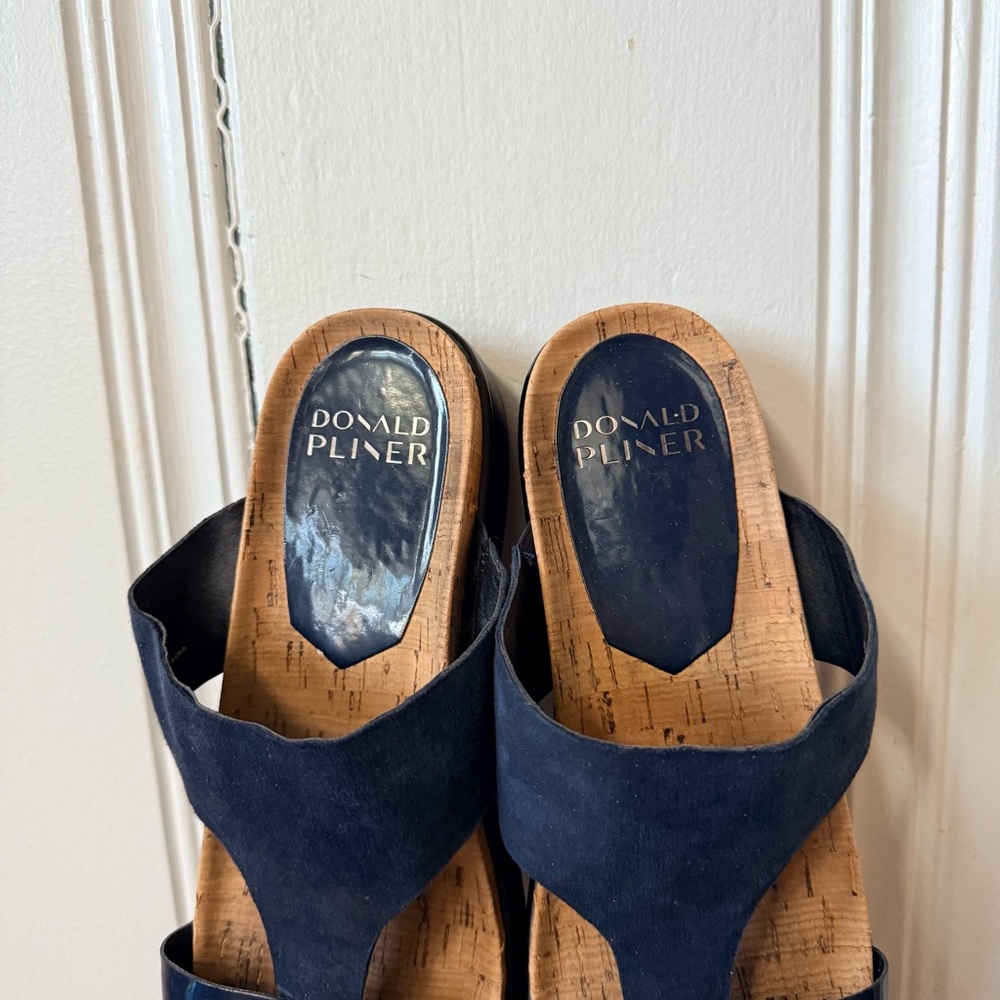 Donald J. Pliner Navy Suede and Patent Leather Platform Sandals - Picture 3 of 6